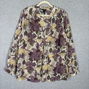 H&M Blouse Womens 22 Purple Yellow Floral Popover Crinkle Textured Career Church